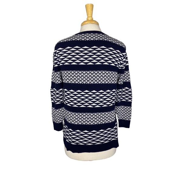 MERONA Nautical Blue Geometric Stripe Knit 100% Cotton Cardigan XL 3/4 Sleeve - Picture 3 of 10